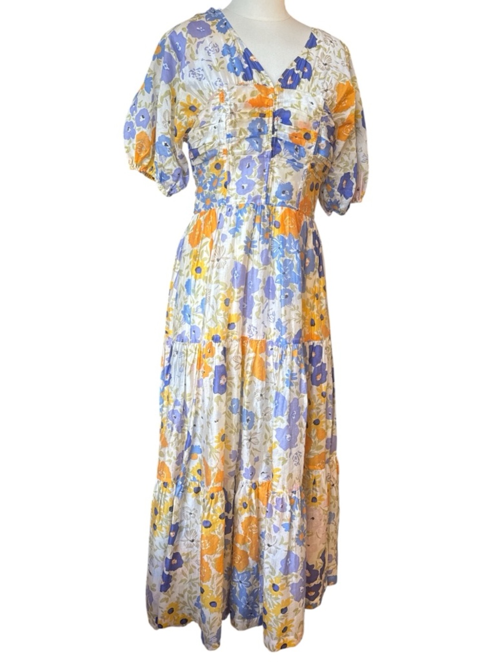 & Other Stories Floral Puff-Sleeve Tiered Maxi Dress in Pastel Multi EU 40 US M - Picture 11 of 12